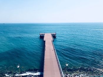 High angle view of sea against clear sky