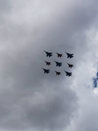 Low angle view of birds flying against sky