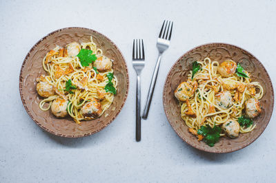 View of food served on table