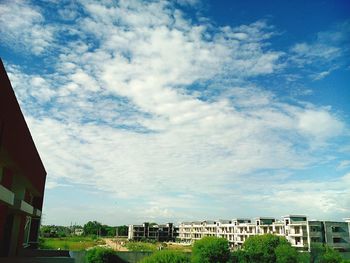 Low angle view of buildings against sky