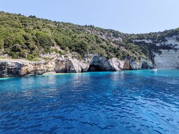 Scenic view of sea against clear sky