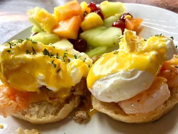 Close-up of breakfast served on plate