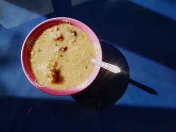 High angle view of breakfast on table