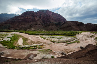 Scenic view of landscape and mountains against sky