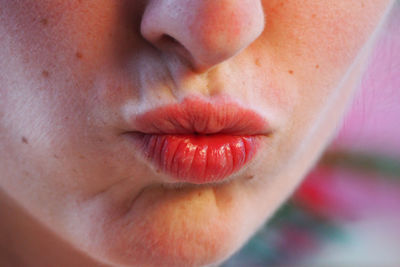 Extreme close-up of woman puckering 