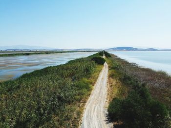 Scenic view of land against clear sky