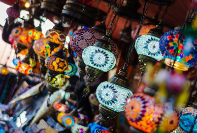 Close-up of various lanterns for sale at market