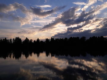 Scenic shot of calm lake at sunset