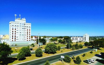 Panoramic view of road against clear blue sky