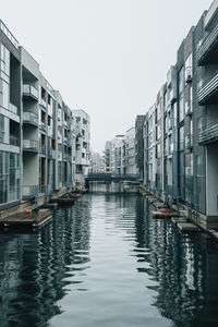 Canal amidst buildings in city against clear sky