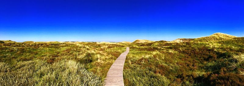 Scenic view of landscape against clear blue sky