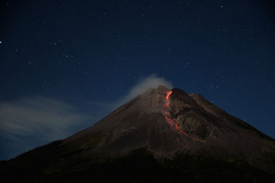 Mount merapi erupts with high intensity at night during a full moon. 