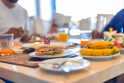Close-up of breakfast served on table in restaurant