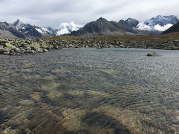 Scenic view of snowcapped mountains against sky