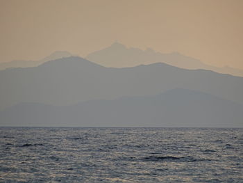 Scenic view of sea against clear sky during sunset