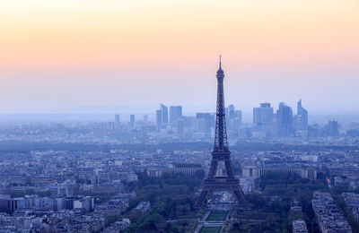 High angle view of cityscape against sky during sunset