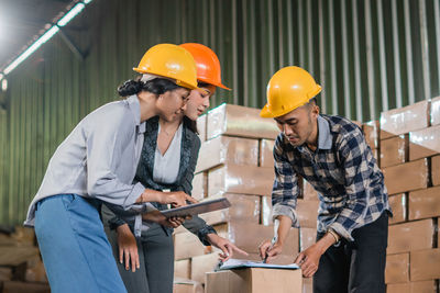 Architects working at construction site