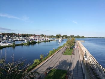 Panoramic view of lake against blue sky