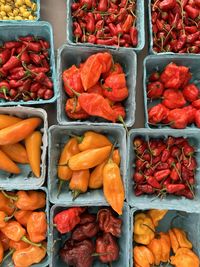 High angle view of vegetables for sale at market stall