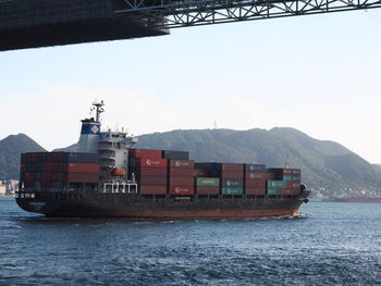 Nautical vessel on sea against clear sky