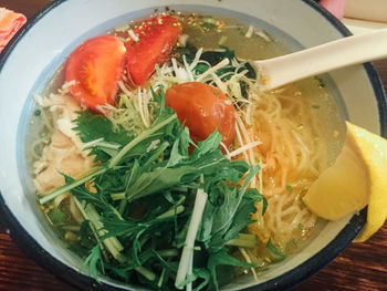 Close-up of noodle soup served in bowl