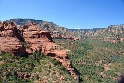 Rock formations on landscape against clear sky