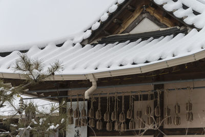 Low angle view of roof during winter