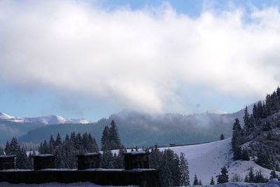Panoramic view of snowcapped mountains against sky