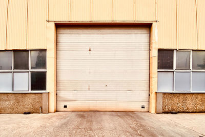 Closed wooden door of building