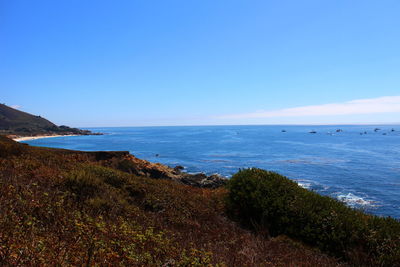 Scenic view of sea against sky seen from mountain