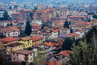 High angle view of buildings in city