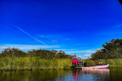 Scenic view of lake against blue sky