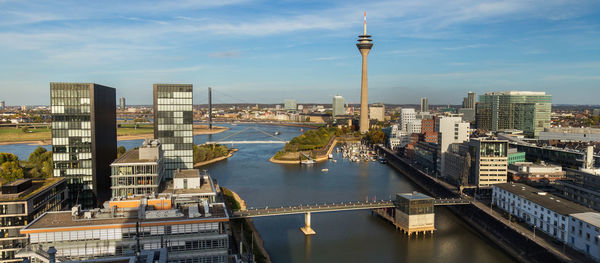 High angle view of buildings at waterfront