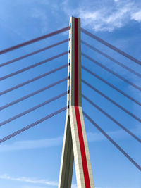 Low angle view of suspension bridge against sky