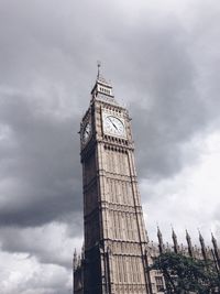 Low angle view of tower against cloudy sky