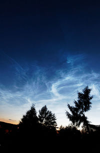 Low angle view of silhouette trees against sky at sunset