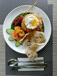 Directly above shot of breakfast served on table