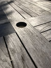 High angle view of wooden planks on table