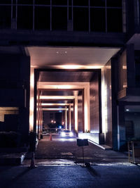 Empty illuminated building at night