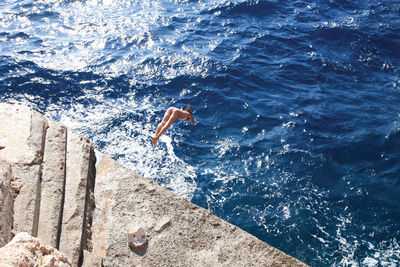 High angle view of boat in sea