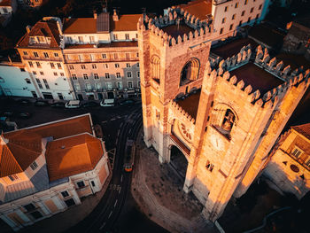 High angle view of buildings in city