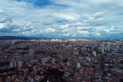 High angle shot of townscape against sky