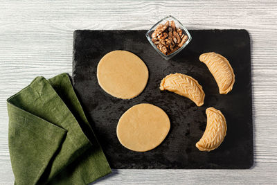 High angle view of food on table