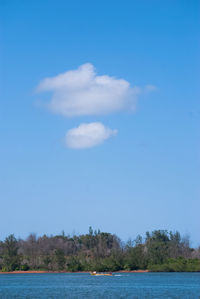 Scenic view of lake against blue sky