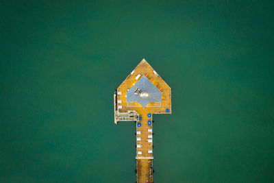 Abstract drone image of the end of a pier. high quality photo