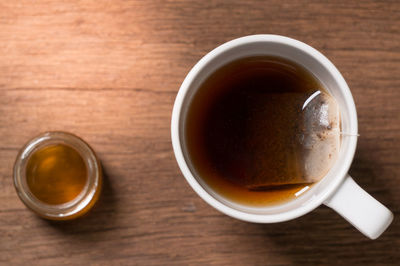 High angle view of coffee on table