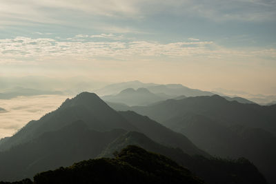 Scenic view of mountains against sky during sunset