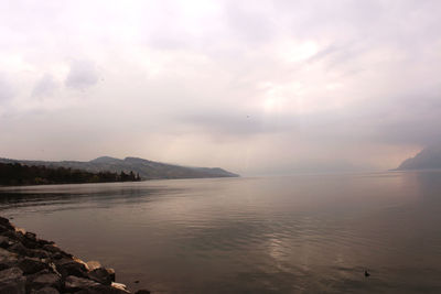 Scenic view of lake against sky during sunset