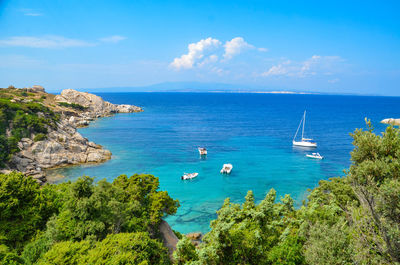 Scenic view of bay against sky