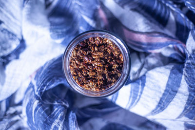 High angle view of breakfast on table